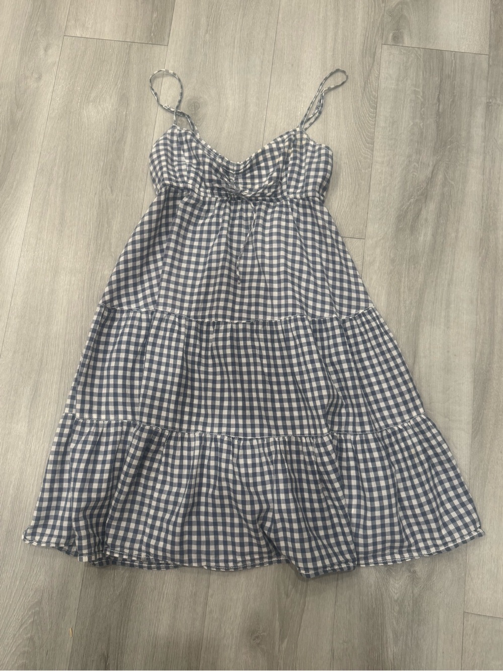 H&M Blue and White, empire waist, Gingham Tiered Spaghetti-Strap Dress